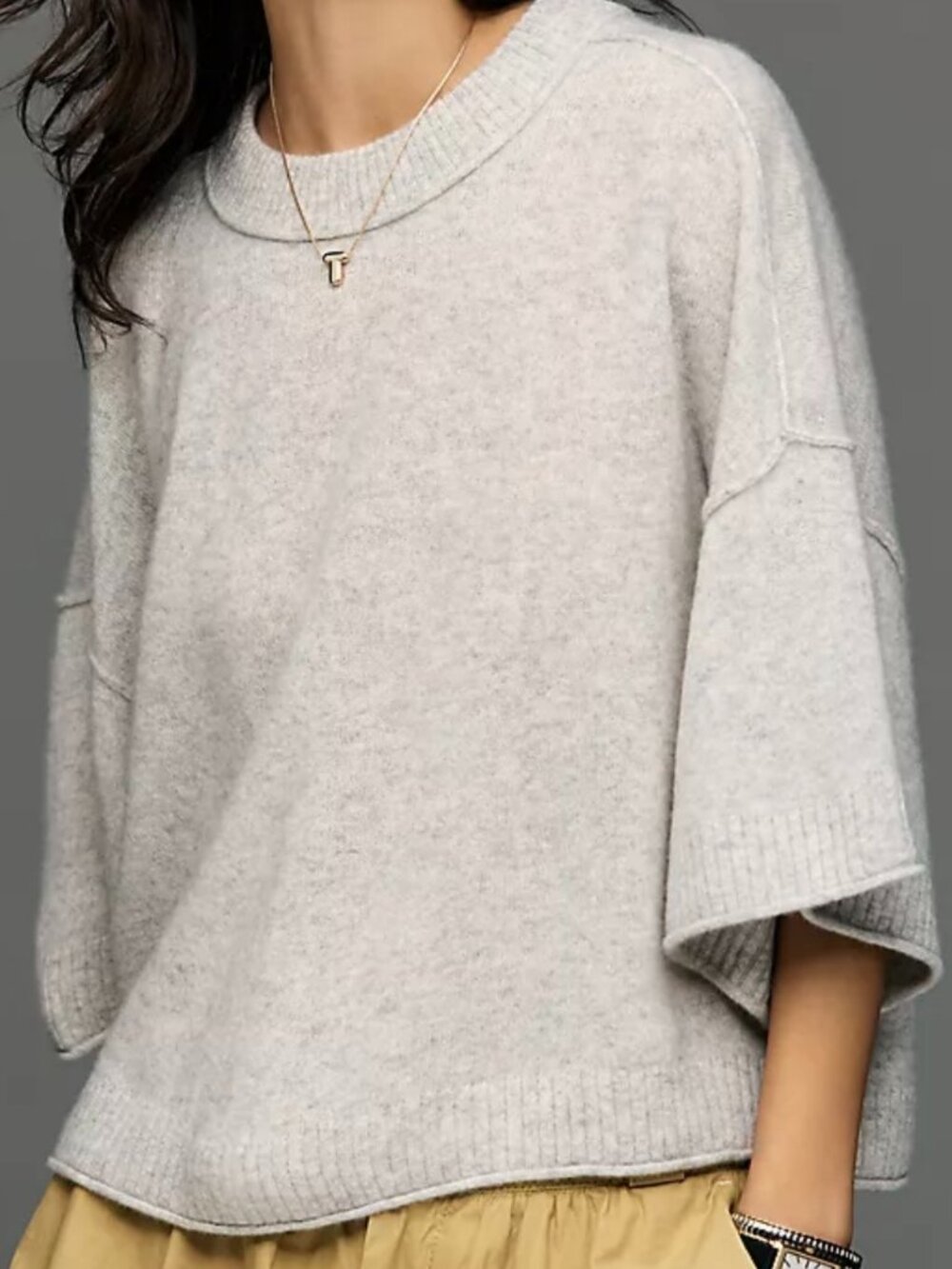 NWT Anthropologie The Goldie Crewneck 100% Cashmere Gray Sweater Women's XXS